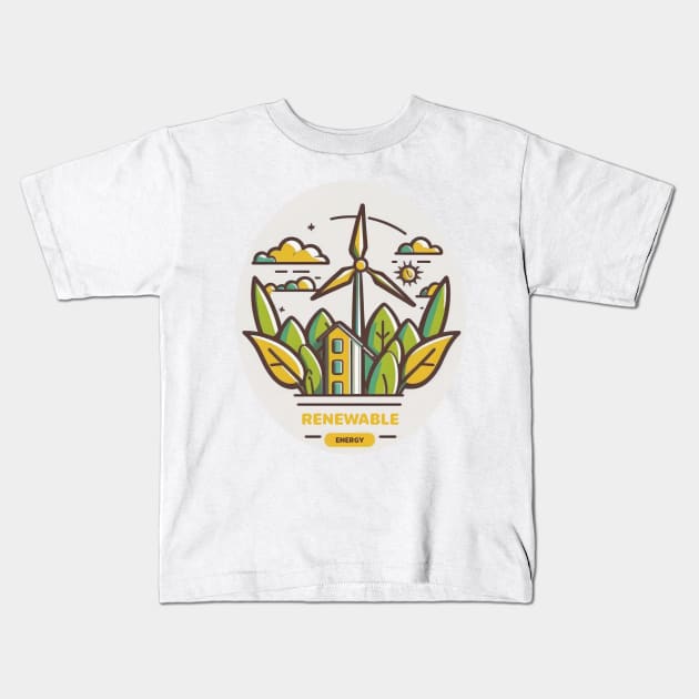 Greenbubble's Renewable Wind Turbine Landscape Print - Plant a Tree and Save the Planet! Kids T-Shirt by Greenbubble